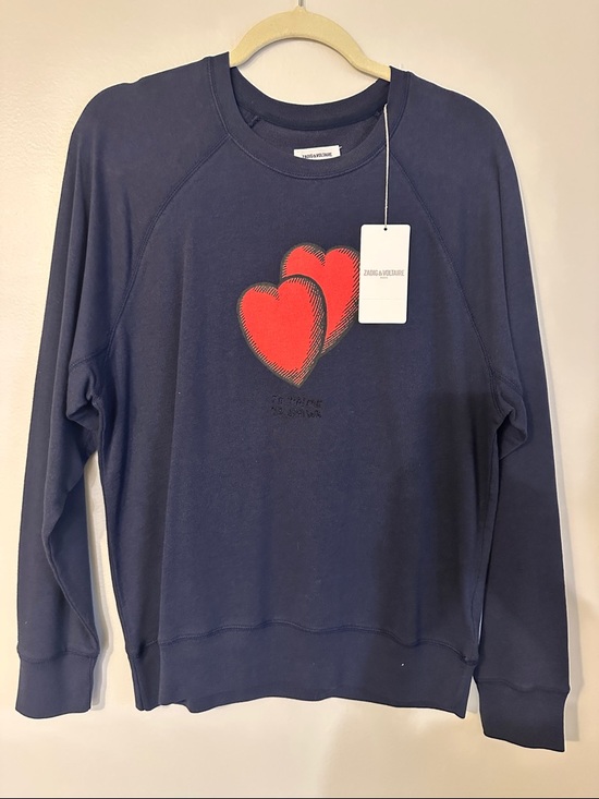 Zadig & Voltaire Sweaters - Zadig & Voltaire Navy Sweatshirt with Red Double Hearts